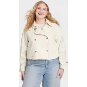 Universal Thread Cropped Jacket Double Breasted Collared Cream‎ XXL NWT